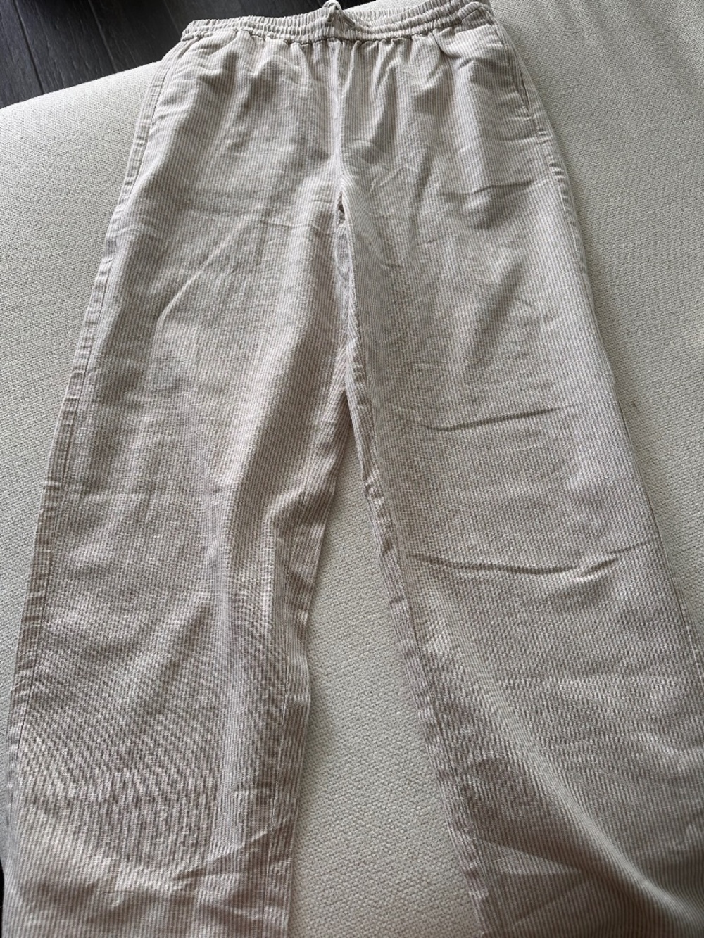 J. Crew Ladies Linen Cotton Blend Stripe Pants, Size 6, white and beige stripes